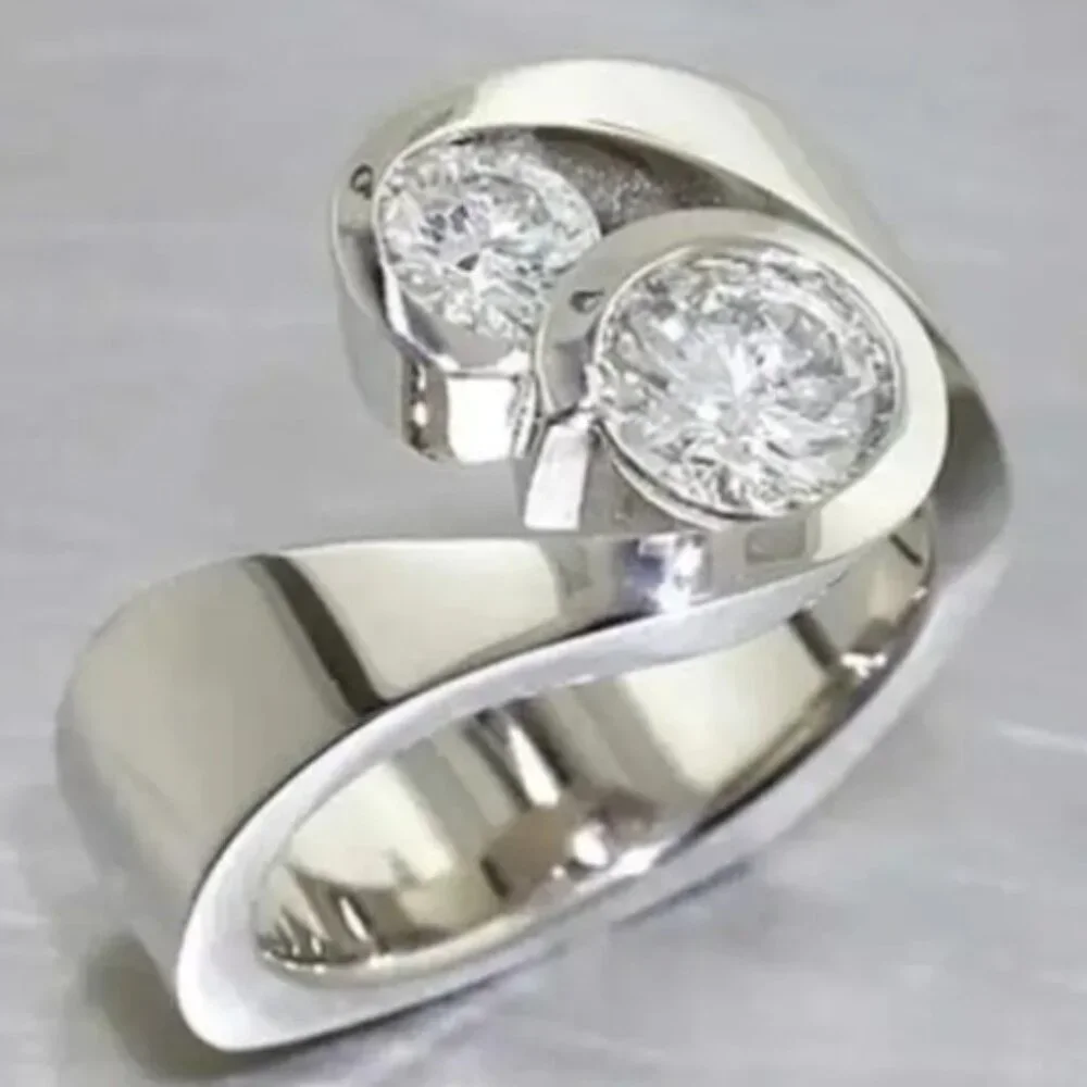 Modern Design Sterling Silver & Lab Created Cubic Zirconia - Wedding Ring - Picture 2 of 4